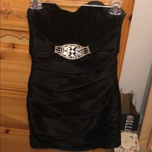 Black strapless mini dress